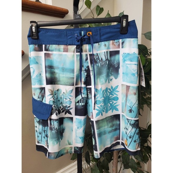 Quick Silver Men Blue Polyester Logo Print 4 Way Stretch Swimwear Shorts Size 30 - Picture 1 of 15